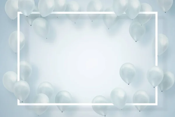 Globos Blancos Plateados Sobre Fondo Blanco Con Marco Cuadrado Concepto — Foto de Stock