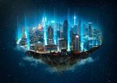 Картина, постер, плакат, фотообои "fantasy island floating in the air with network light, communication network concept on night sky background", артикул 182552472