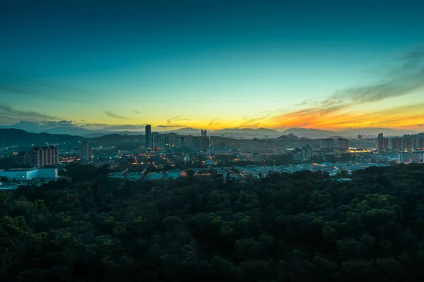 Gyönyörű Természetes Napkelte Felett Sziluettek City Skyline — Stock Fotó