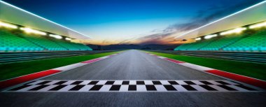 Motion blurred racetrack with start line. Horizontal format. Night scene clipart