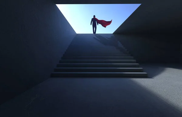 成功したヒーロー実業家野望概念 階段に登る — ストック写真
