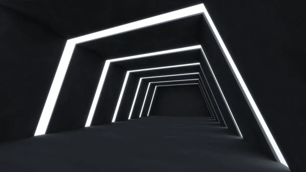 Рендеринг Абстрактної Футуристичної Темної Кімнати Порожній Простір Світлими Смугами Світла — стокове фото