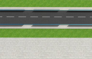3D render yol tünel ve greenfield, en iyi açı havadan görünümü  .