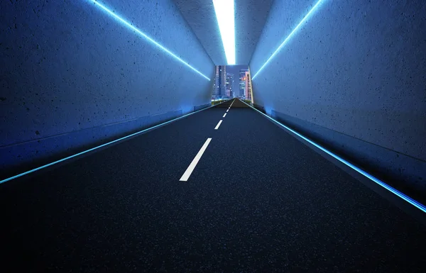 Neon Işık Ile Tünel Yol Render — Stok fotoğraf