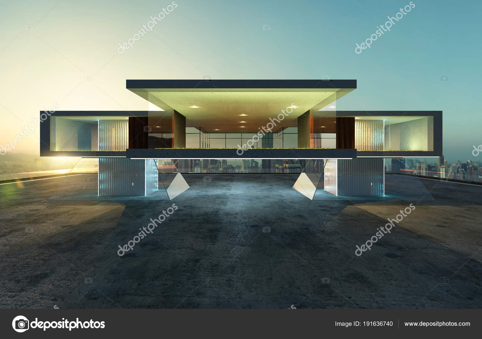 Perspective View Contemporary Building Exterior Steel Cement Glass Facade Loft Stock Photo Image By C Jamesteohart 191636740