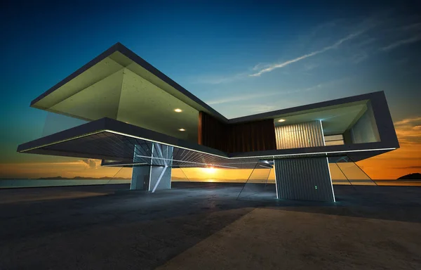 Perspective View Contemporary Building Exterior Steel Cement Glass Facade Loft — стоковое фото