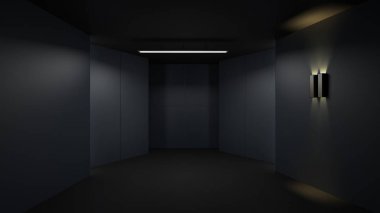 3D render minimalist ve modern tasarım Stüdyo Oda alan arka plan, aydınlatma düşük anahtar .