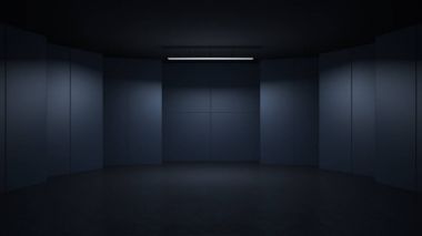 3D render minimalist ve modern tasarım Stüdyo Oda alan arka plan, aydınlatma düşük anahtar .