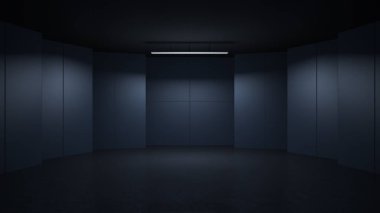 3D render minimalist ve modern tasarım Stüdyo Oda alan arka plan, aydınlatma düşük anahtar .