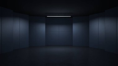 3D rendering minimalist and modern design studio room space background, low key lighting . clipart