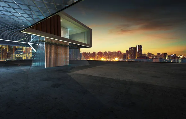 Perspektif Görünümü Boş Çimento Zemin Çelik Cam Modern Bina Dış — Stok fotoğraf