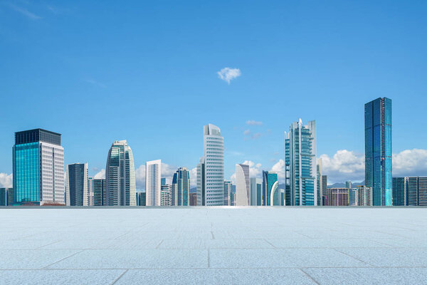 Cityscape and skyline with empty floor.