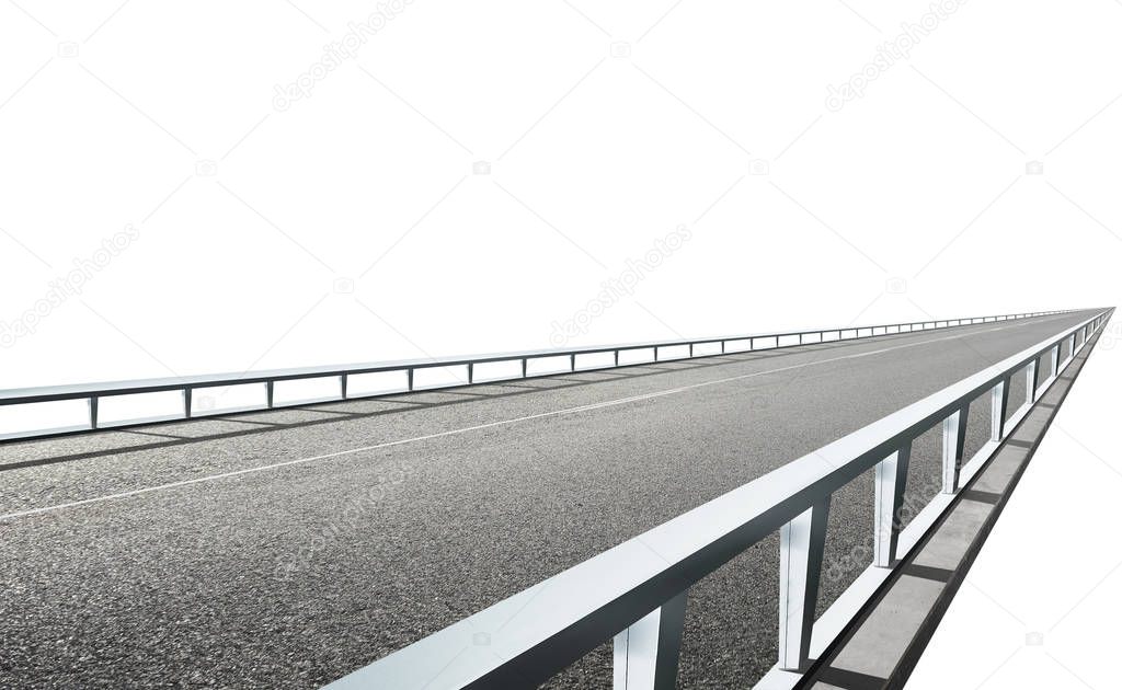 Straight asphalt flyover road isolated on white background with clipping path.