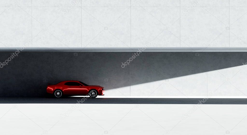 3D rendering red brand less sports car 