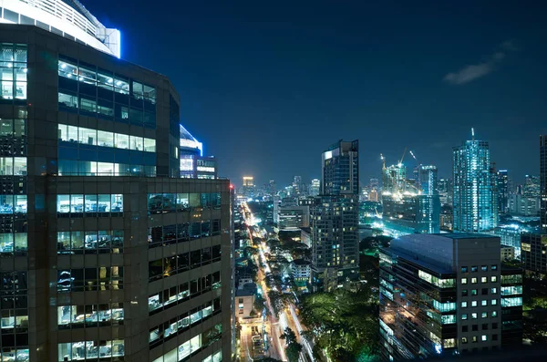 Légi Kilátás Bangkok Modern Üzleti Épület Éjjel — Stock Fotó