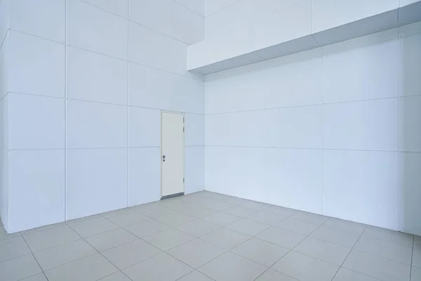 New empty interior with white tiles wall and floor .