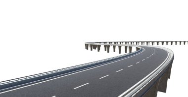 Asfalt üstgeçit eğrisinin üst açı görünümü, kırpma yolu ile beyaz arkaplanda izole. 3d oluşturma .