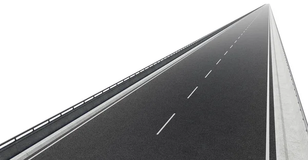 クリッピングパスと白の背景に隔離されたストレートアスファルトの道路の上の角度ビュー 3Dレンダリング — ストック写真