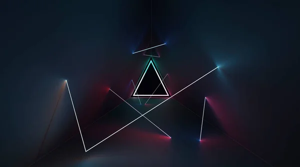 Анотація Яскравого Неонового Світла Темній Кімнаті Трикутника Візуалізація — стокове фото