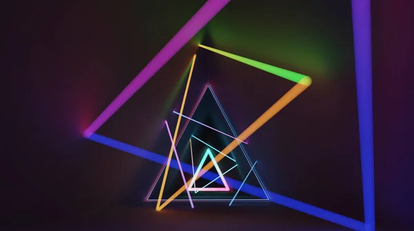 Анотація Яскравого Неонового Світла Темній Кімнаті Трикутника Візуалізація — стокове фото