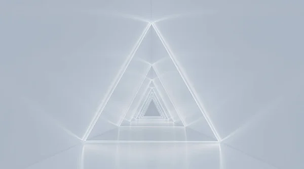 Анотація Сяючого Білого Люмінесцентного Світла Трикутному Просторі Кімнати Візуалізація — стокове фото