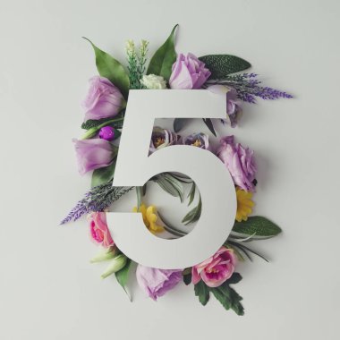 Creative layout with flowers and number five clipart