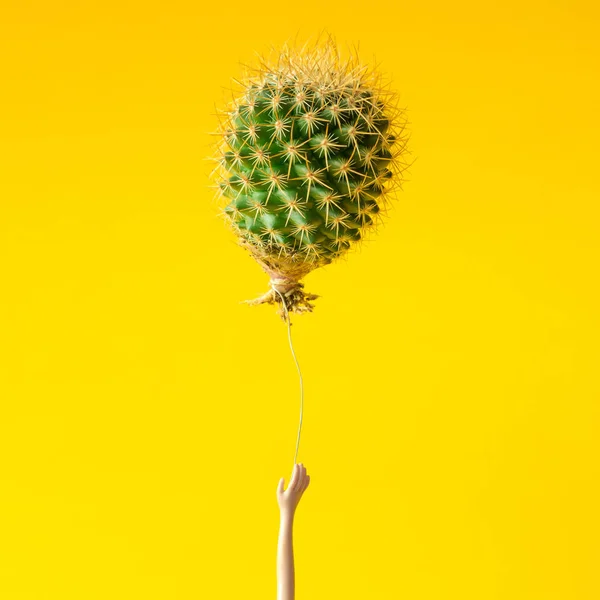 Panenka ruka držící kaktus balónek — Stock fotografie
