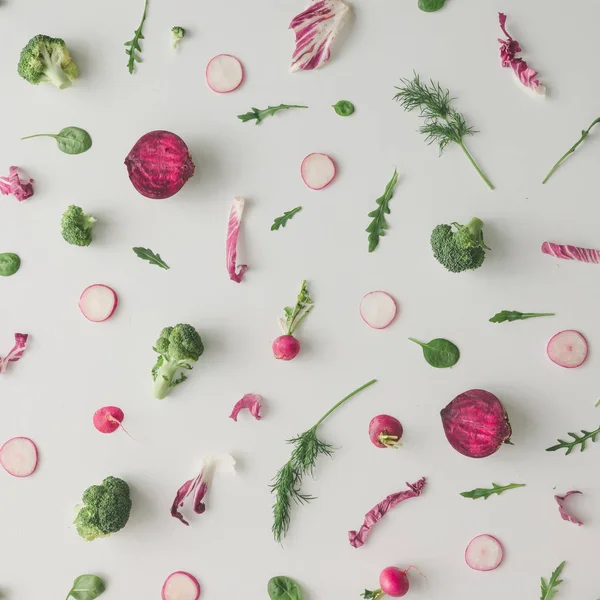 Mönster av broccoli, rödbetor och rädisor — Stockfoto