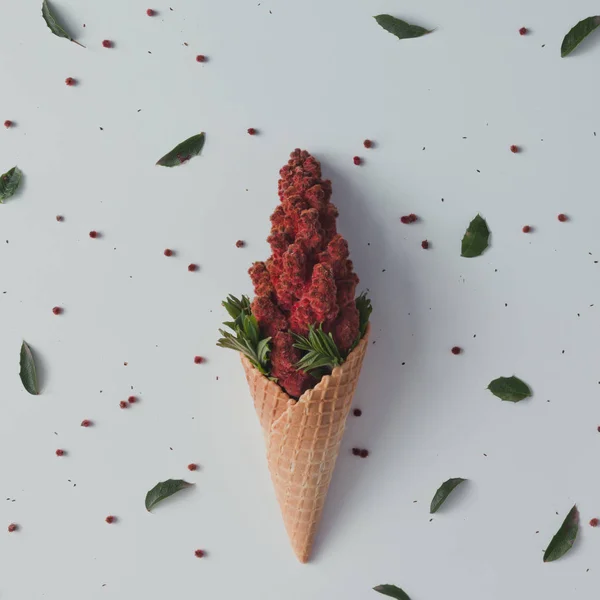 Cono con flores y hojas rojas —  Fotos de Stock
