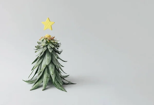 Weihnachtsbaum Aus Ananasblättern Und Weihnachtsstern Minimales Weihnachtskonzept — Stockfoto