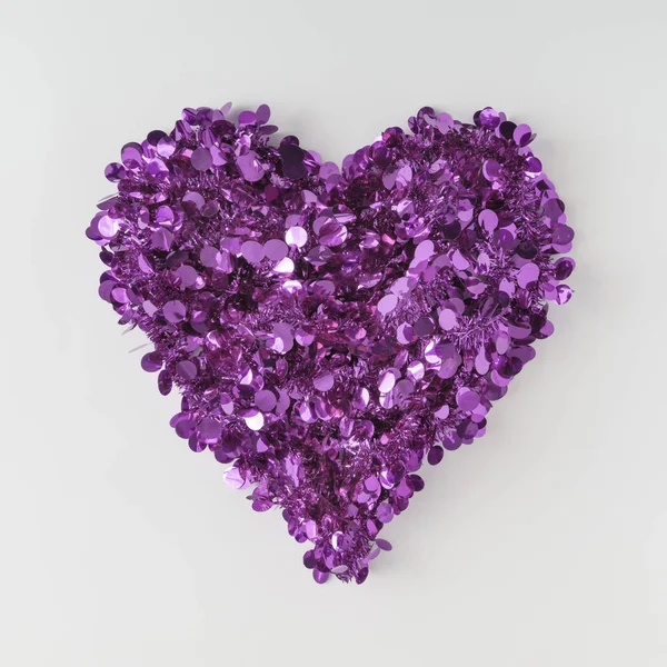Forma Corazón Hecha Brillo Púrpura Brillante Sobre Fondo Claro Concepto — Foto de Stock
