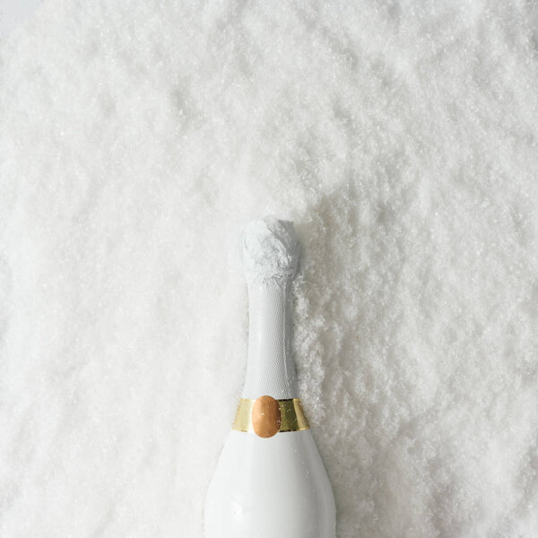 White Champagne Bottle Snow New Year Holiday Party Concept — Stock Photo, Image