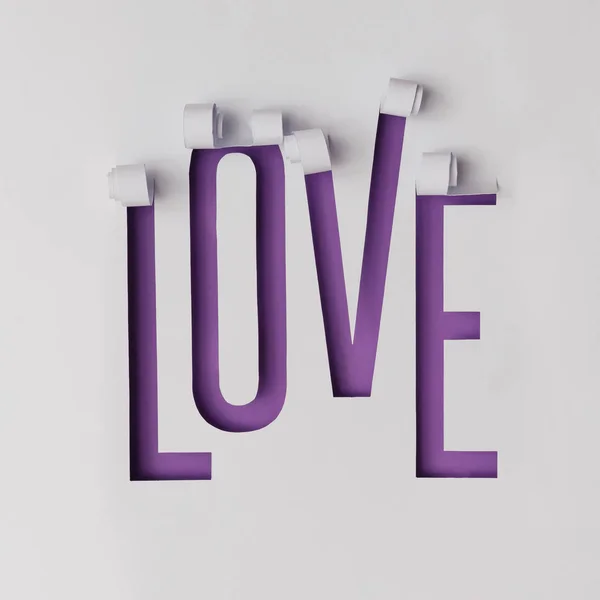 Mot Amour Fait Papier Déchiré Sur Fond Violet Concept Saint — Photo