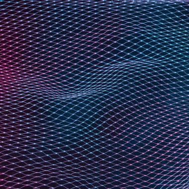 Soyut kafes net arka plan ile renkli ultraviyole holografik neon ışıkları. Yaratıcı kavramı.