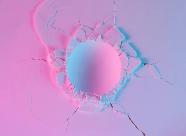 Poeder Textuur Met Ronde Inslagkrater Neon Roze Paars Violet Kleur — Stockfoto