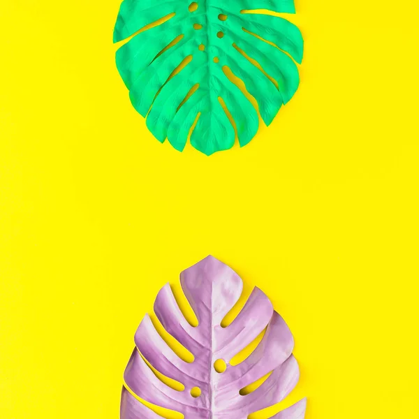 Målade Tropiska Och Palmblad Djärva Färger Begreppet Konst Minimal Sommaren — Stockfoto
