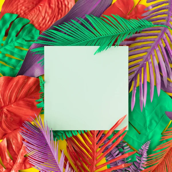 Målade Tropiska Och Palmblad Djärva Färger Begreppet Konst Minimal Sommaren — Stockfoto