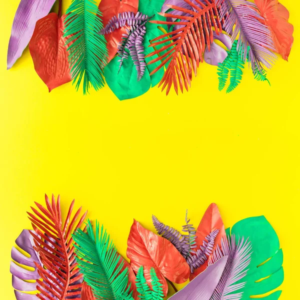 Pintado Tropical Folhas Palma Cores Vivas Arrojadas Arte Conceitual Verão — Fotografia de Stock