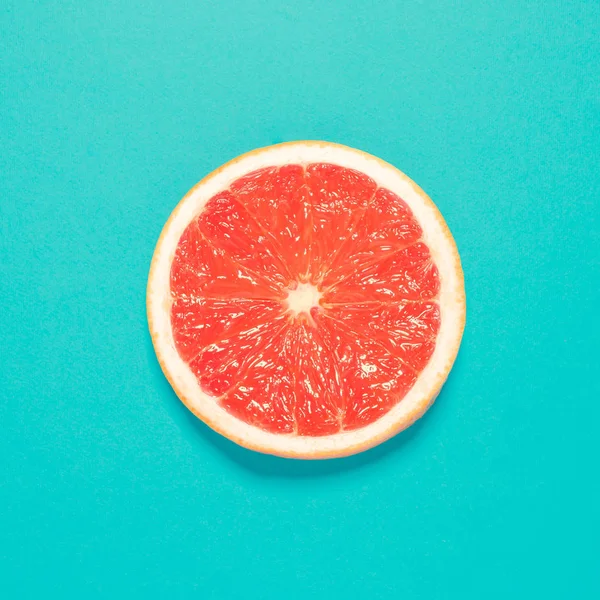 Grapefruit Slice Pastel Blue Background Minimal Summer Concept Flat Lay — Stock Photo, Image