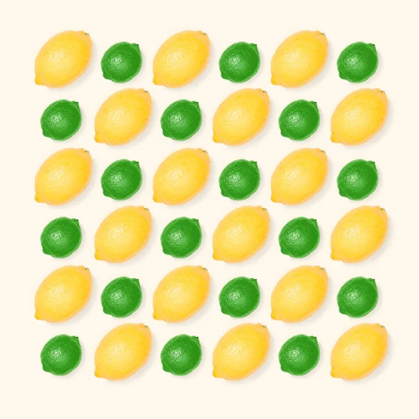 Zitronen Und Limettenmuster Auf Hellem Hintergrund Minimales Sommerkonzept Flache Lage — Stockfoto