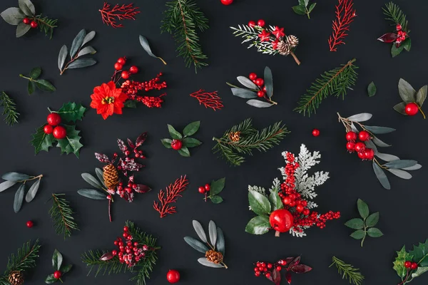 Christmas Dark Background Made Natural Winter Things — Stock Photo, Image