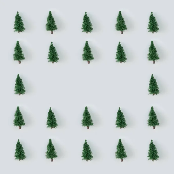 Δημιουργικά Χριστουγεννιάτικα Δέντρα Στο Φως Φόντο Ελάχιστη Έννοια Χειμερινή Επίπεδη — Φωτογραφία Αρχείου