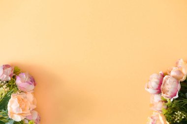 Creative layout made of flowers and leaves. Women day and spring season minimal concept