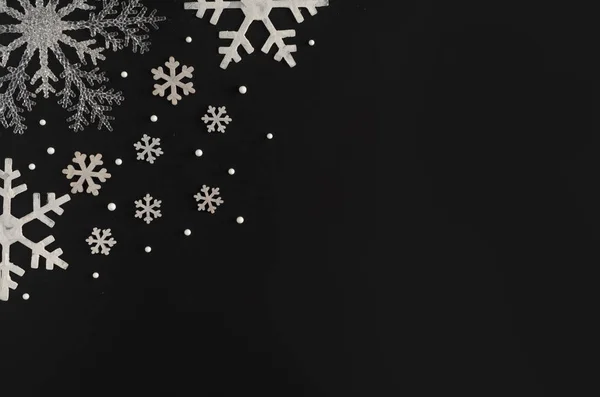 Χριστούγεννα Και Πρωτοχρονιά Διακοπές Φόντο Λευκό Ξύλινο Νιφάδες Χιονιού — Φωτογραφία Αρχείου