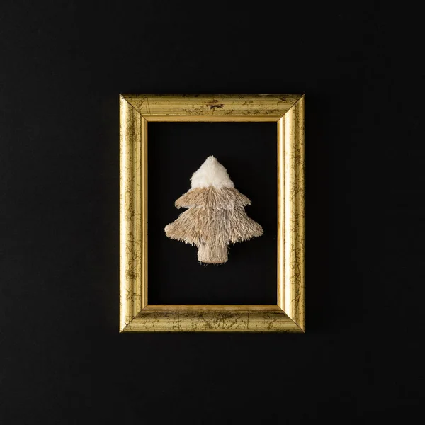 Christmas New Year Holiday Background Golden Frame Toy Fir — ストック写真