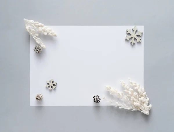 Christmas New Year Holiday Background White Wooden Snowflakes Paper Card — Stockfoto