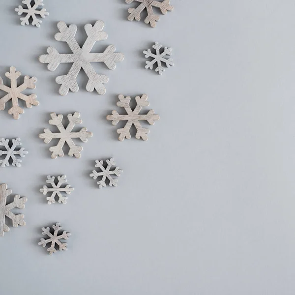 Navidad Año Nuevo Fondo Vacaciones Con Copos Nieve Madera Blanca — Foto de Stock