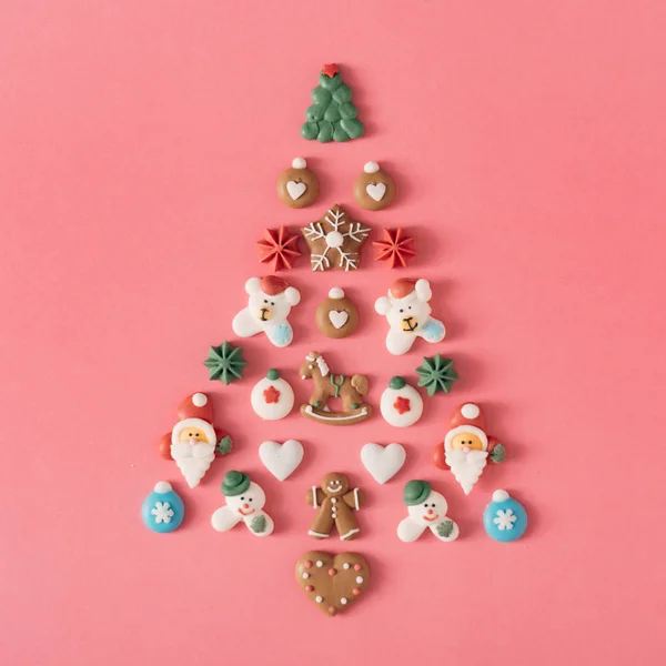 Χριστουγεννιάτικο Δέντρο Γλυκά Και Διακόσμηση Μπισκότων Δημιουργικό Φόντο Χριστουγέννων — Φωτογραφία Αρχείου