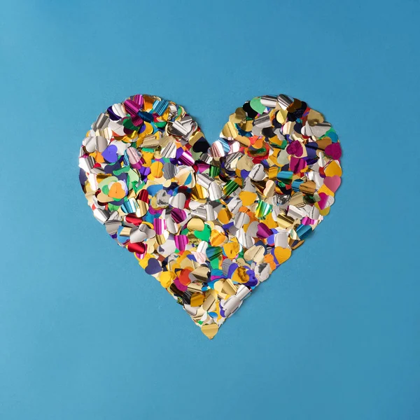 Heart Shape Made Colorful Metalic Foil Confetti Minimal Love Party — Stock Photo, Image