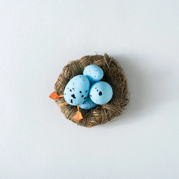 Easter Layout Made Easter Eggs Chick Minimal Nature Background Spring — Stock Photo, Image